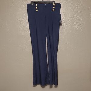 XOXO Natalie Juniors Womens Navy Blue Wide-Leg Pants Gold Buttons NWT Size 11/12